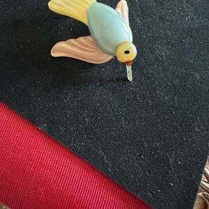 Antique Elegant Glass Bird brooch - Blue and Yellow